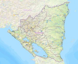 Mapa físico de la República de Nicaragua.