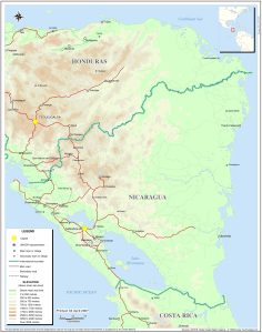 Mapa topográfico de la República de Nicaragua.