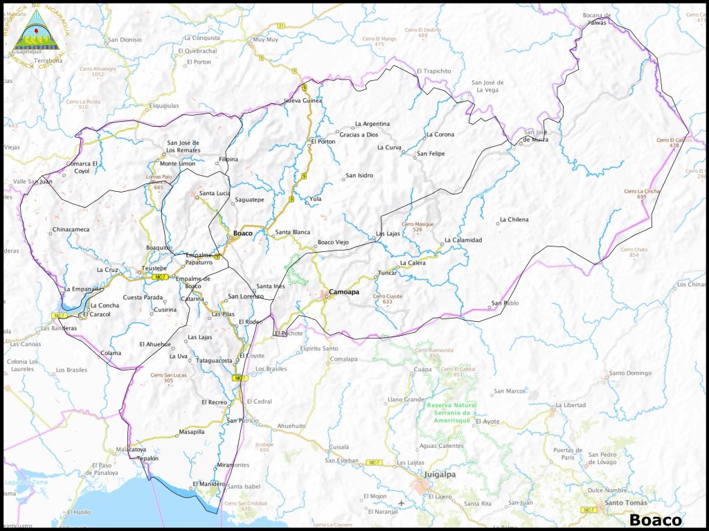 Mapa del departamento de Boaco.