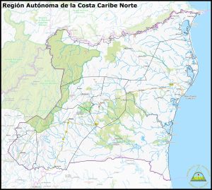 Mapa de la Región Autónoma de la Costa Caribe Norte