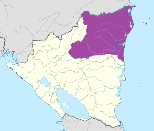 Mapa de ubicación de la Región Autónoma de la Costa Caribe Norte.