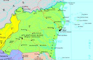 Principales ciudades de la Región Autónoma de la Costa Caribe Norte.