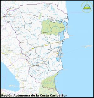 Mapa de la Región Autónoma de la Costa Caribe Sur