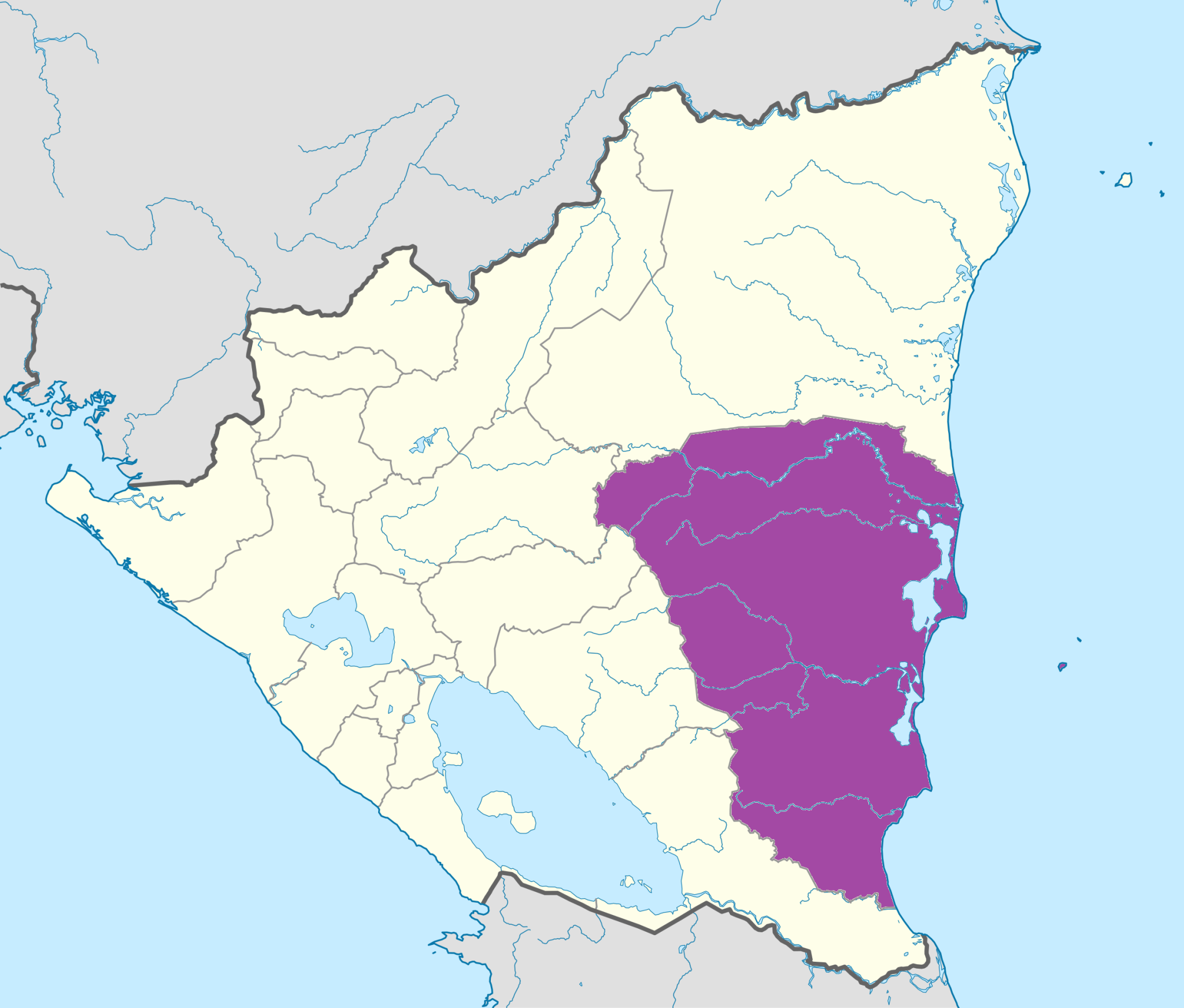 Mapa de la Región Autónoma de la Costa Caribe Sur - Galería de mapas