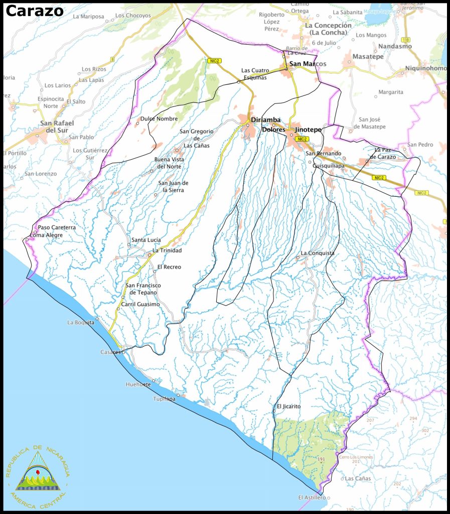 Mapa del departamento de Carazo.