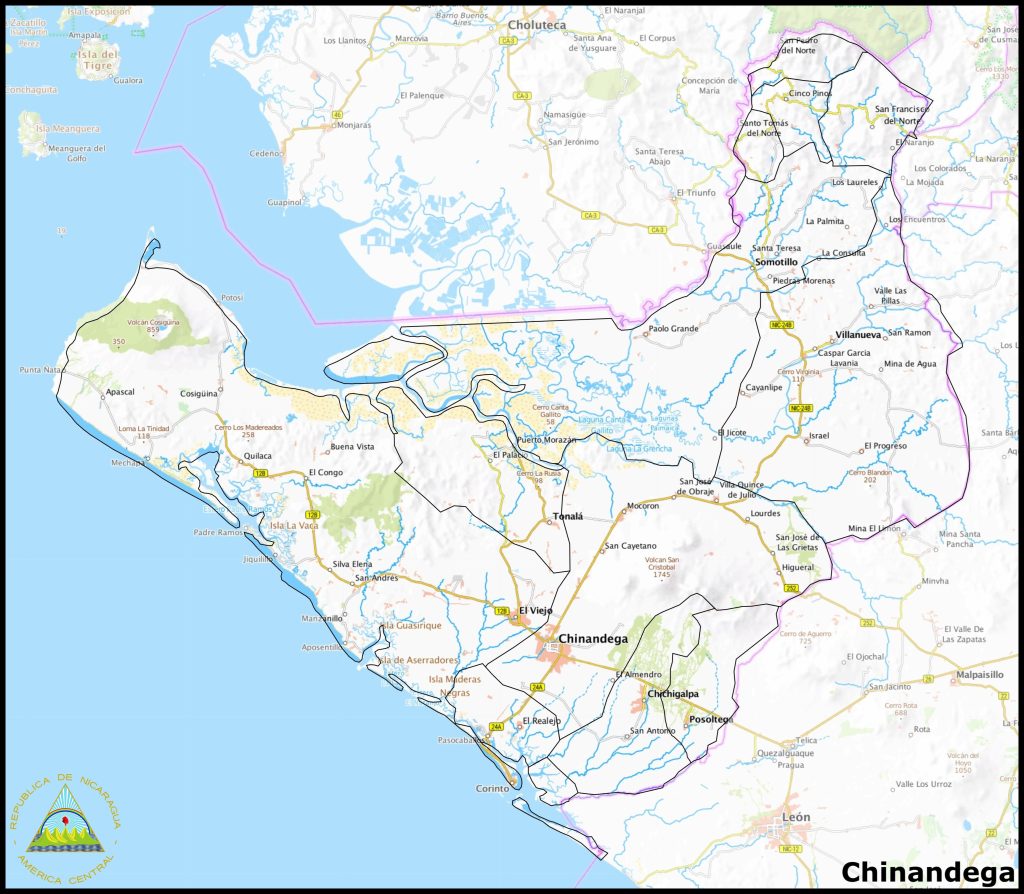 Mapa del departamento de Chinandega.