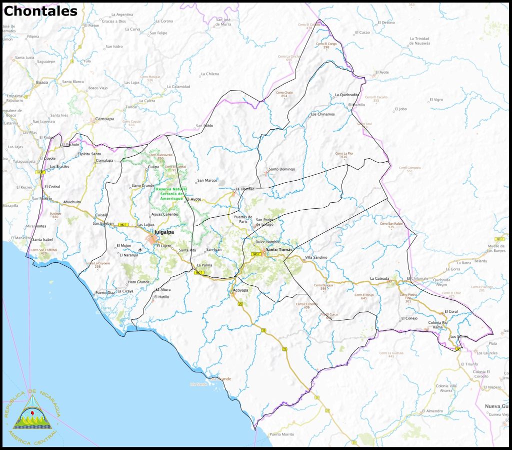 Mapa del departamento de Chontales.