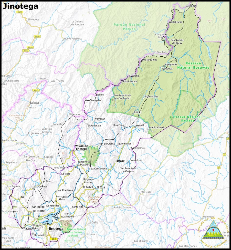 Mapa del departamento de Jinotega.