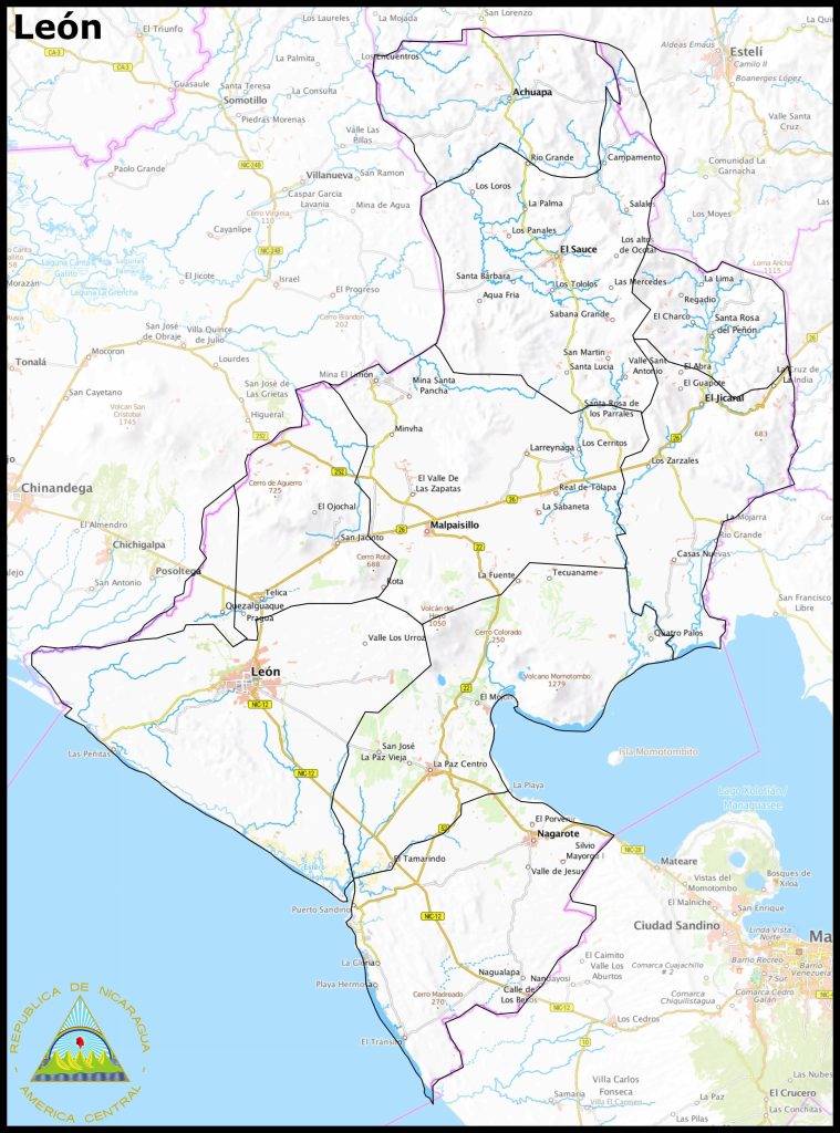 Mapa del departamento de León (Nicaragua).