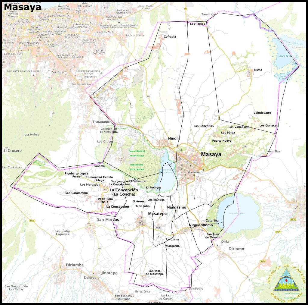 Mapa del departamento de Masaya.