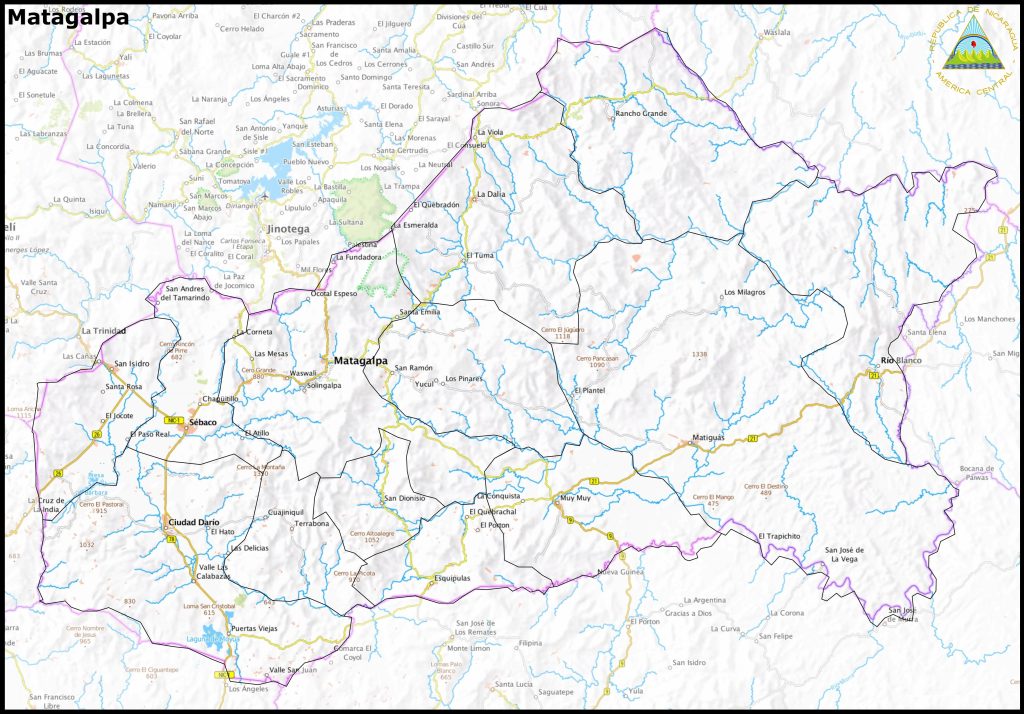 Mapa del departamento de Matagalpa.