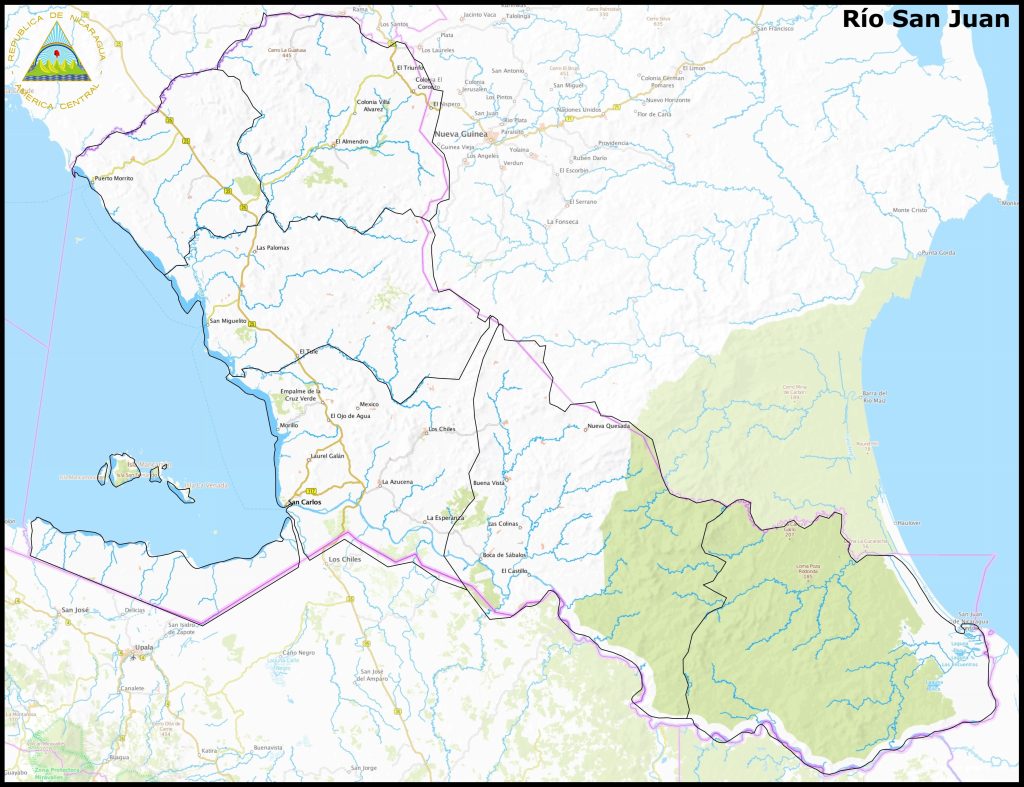 Mapa del departamento de Río San Juan.