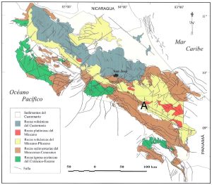Mapa geológico simplificado de Costa Rica.