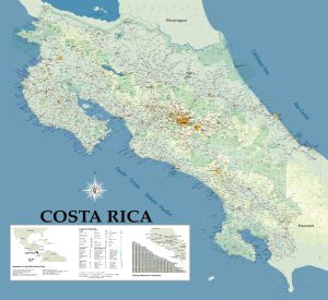 Mapa turístico de la República de Costa Rica.