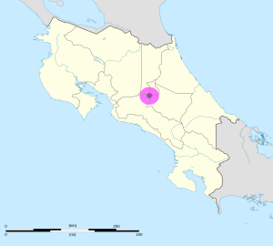 Mapa de ubicación de San José en Costa Rica.