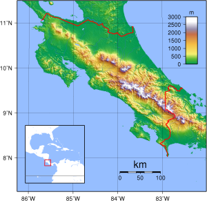 Mapa topográfico de Costa Rica.