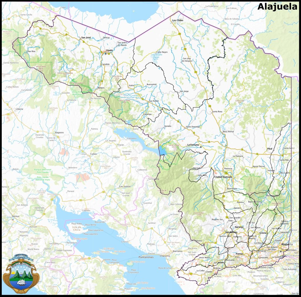 Mapa de la provincia de Alajuela.