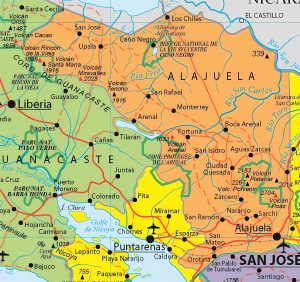 Principales ciudades de la provincia de Alajuela.