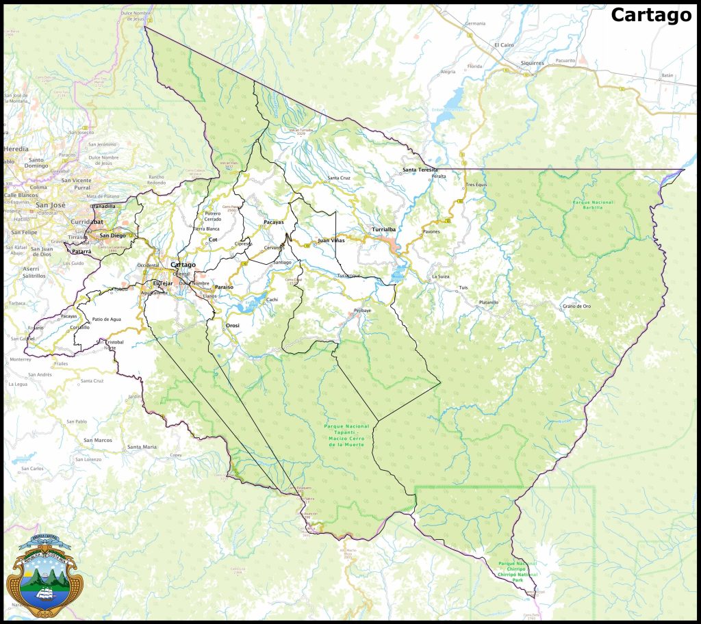 Mapa de la provincia de Cartago.