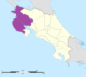 Mapa de ubicación de la provincia de Guanacaste en Costa Rica.