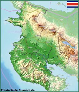 Mapa físico de la provincia de Guanacaste.