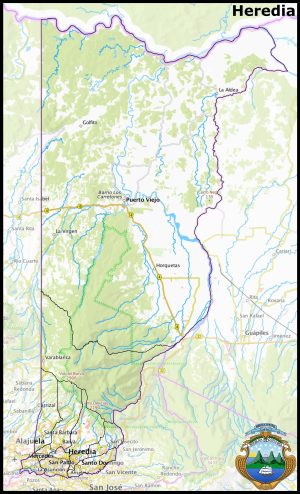 Mapa de la provincia de Heredia