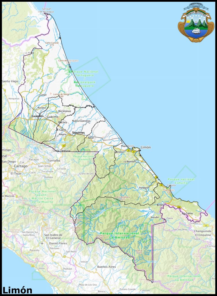 Mapa de la provincia de Limón.