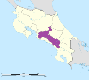 Mapa de ubicación de la provincia de San José en Costa Rica.