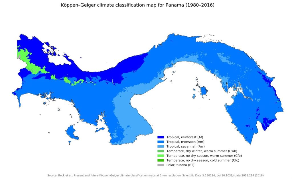 Mapa climático de Panamá.