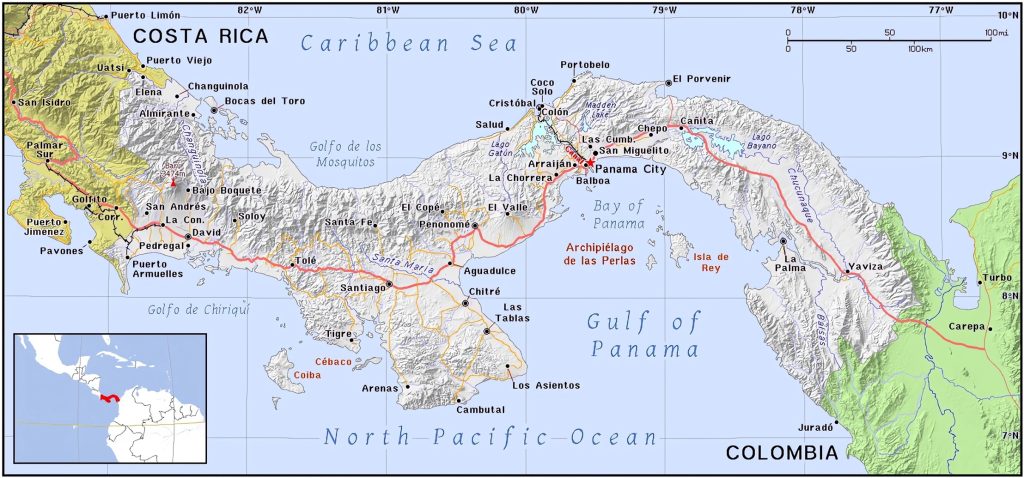 Mapa las principales ciudades de Panamá.