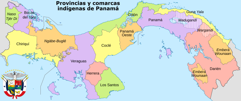 Mapa las provincias y comarcas indígenas de Panamá.