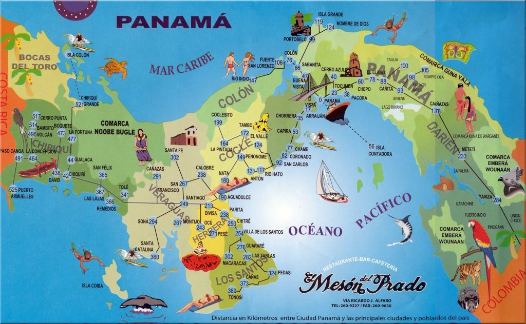 Mapa turístico pictórico de Panamá.