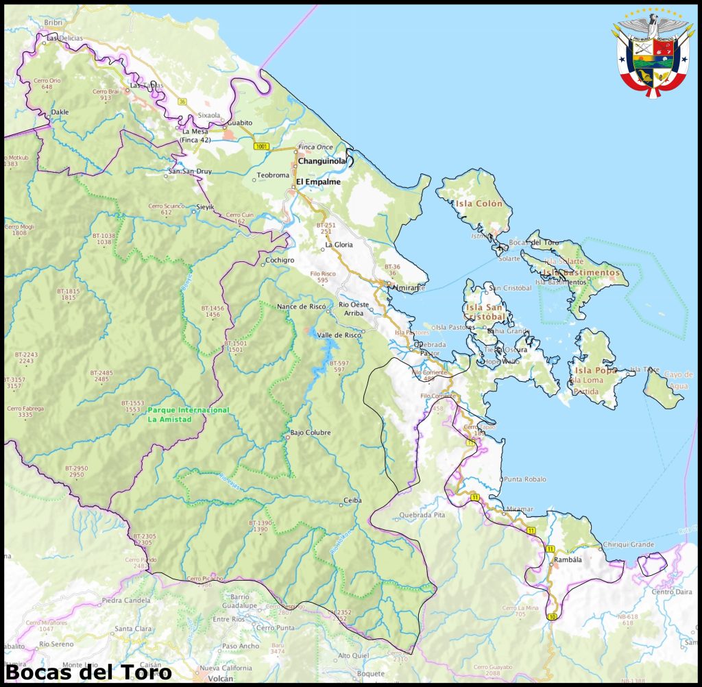 Mapa de la provincia de Bocas del Toro.