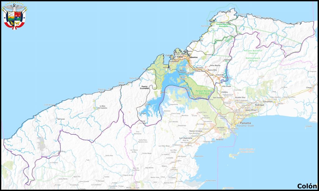 Mapa de la provincia de Colón (Panamá).