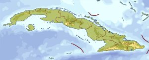 Mapa en relieve en blanco de Cuba.