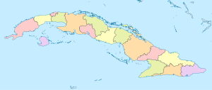 Mapa mudo coloreado de Cuba.