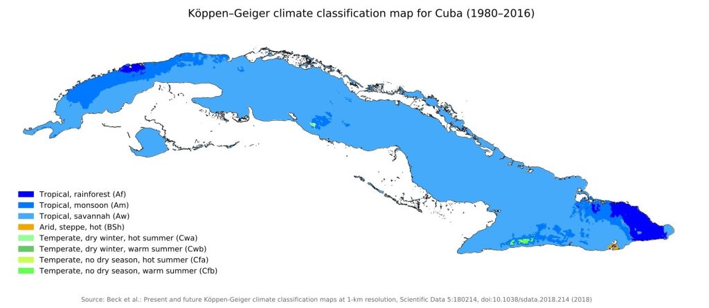 Mapa climático de Cuba.