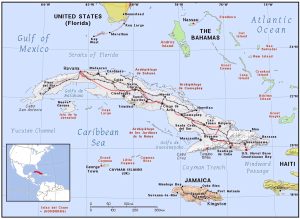 Mapa de las ciudades de la República de Cuba.