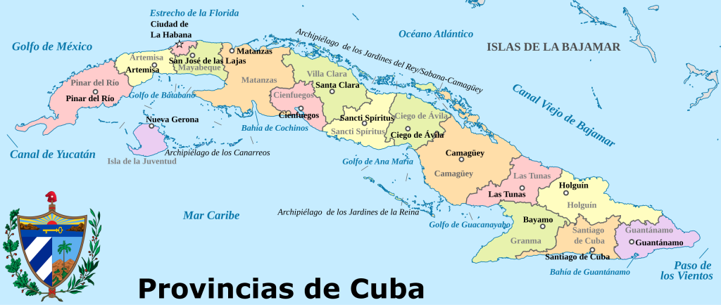 Mapa de las provincias de Cuba.