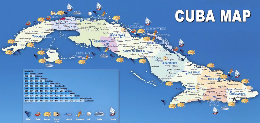 Mapa turístico de Cuba.