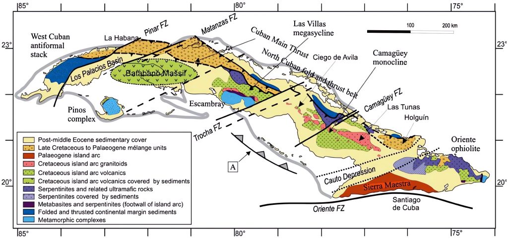 Mapa geológico generalizado de Cuba.