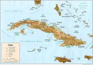 Mapa de relieve sombreado de Cuba.