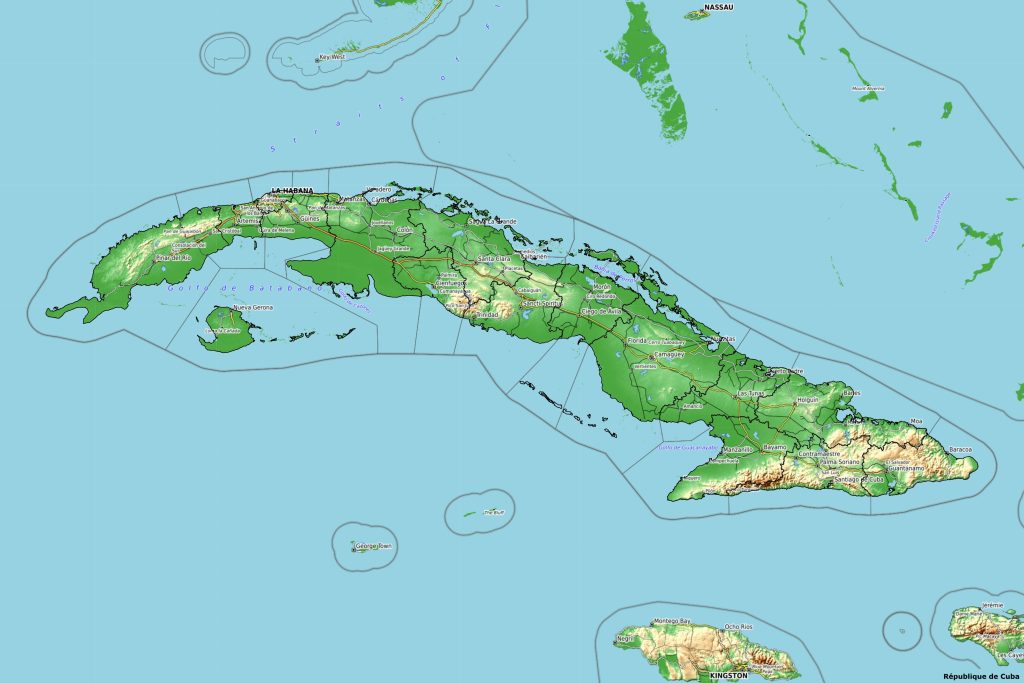 Mapa físico de Cuba.