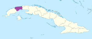 Mapa de ubicación de la provincia de Artemisa en Cuba.