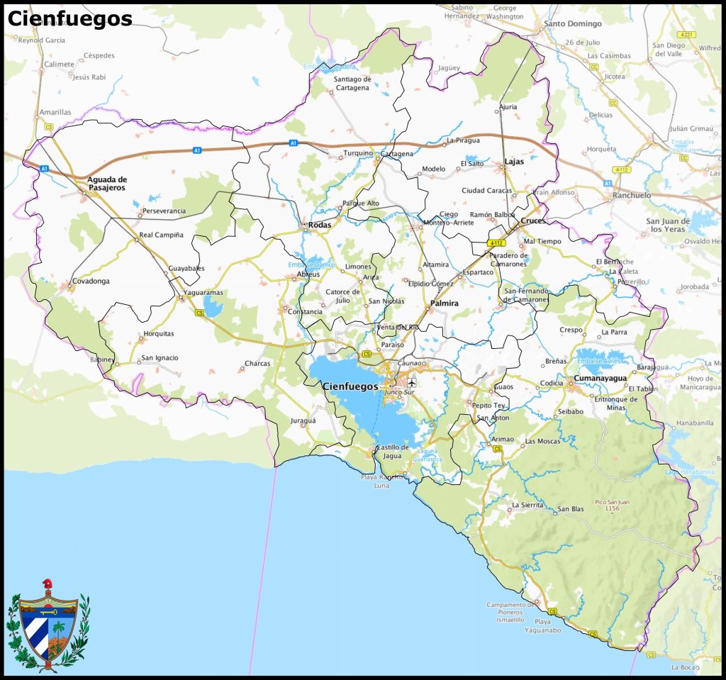 Mapa de la provincia de Cienfuegos.