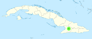 Mapa de ubicación de la ciudad de Bayamo en Cuba.