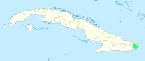Mapa de ubicación de la ciudad de Baracoa en Cuba.