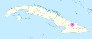 Mapa de ubicación de la ciudad de Holguín en Cuba.