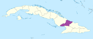 Mapa de ubicación de la provincia de Las Tunas en Cuba.