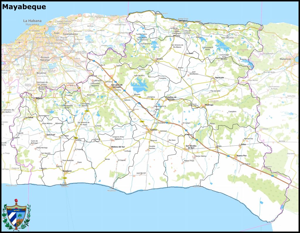 Mapa de la provincia de Mayabeque.